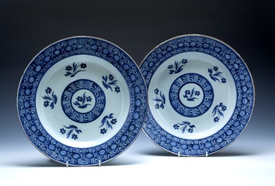 Lot 326 - Pair of Delft blue and white chargers Dutch,...