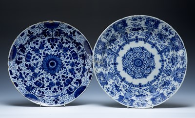 Lot 327 - Two Delft blue and white chargers Dutch, 18th...