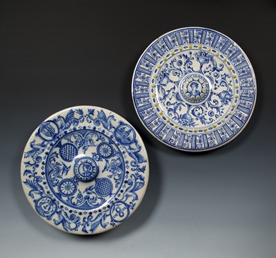 Lot 335 - Two faience chargers in the Renaissance style,...