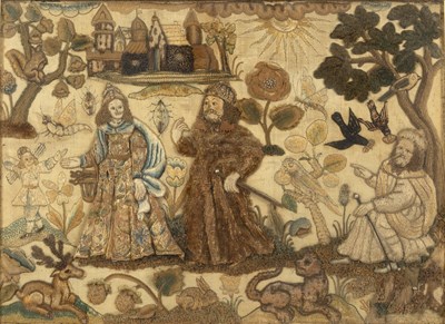 Lot 136 - A 17th century stumpwork panel, depicting a...