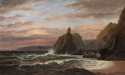 Lot 454 - 19th century English school A coastal sunset,...