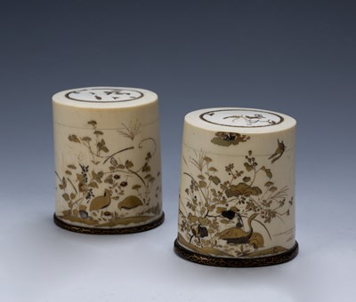 Lot 357 - Two similar ivory and shibayama tusk boxes and...