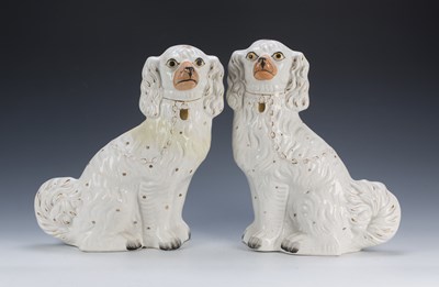 Lot 364 - Pair of Staffordshire spaniels white with gold...