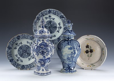 Lot 378 - Two Delft blue and white vases and covers...