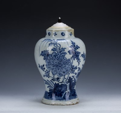 Lot 391 - Delft blue and white pottery vase/lamp painted...