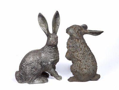 Lot 386 - Two cast metal sculptures of rabbits both...