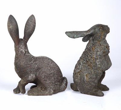 Lot 386 - Two cast metal sculptures of rabbits both...