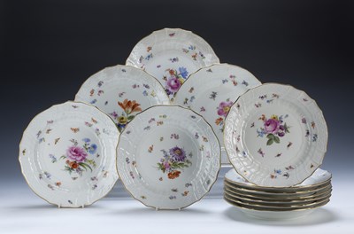 Lot 398 - Set of twelve Meissen porcelain shallow bowls...