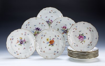 Lot 399 - Set of twelve Meissen porcelain shallow bowls...