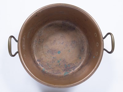 Lot 4 - Large copper two handled pan 48.5cm across,...