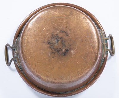 Lot 4 - Large copper two handled pan 48.5cm across,...