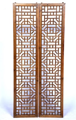 Lot 67 - Pair of elm window panels Chinese, each of...