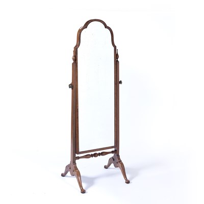 Lot 71 - Walnut cheval mirror 1930's with arched top,...