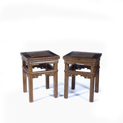 Lot 90 - Pair of provincial elm urn tables Chinese,...