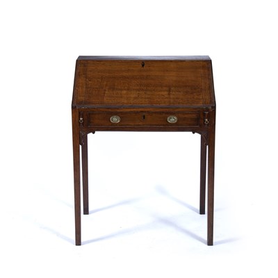 Lot 89 - Small oak and burr elm bureau early 19th...