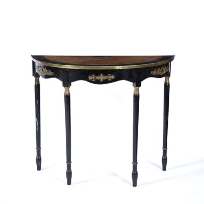 Lot 88 - Ebonised and satinwood half round side table...