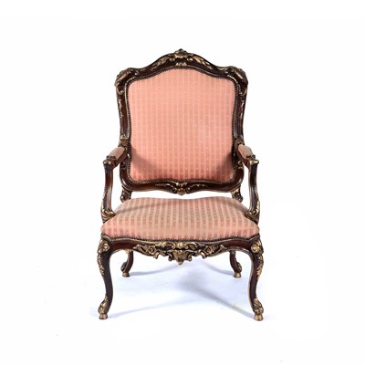 Lot 83 - Gilt and mahogany French style open armchair...