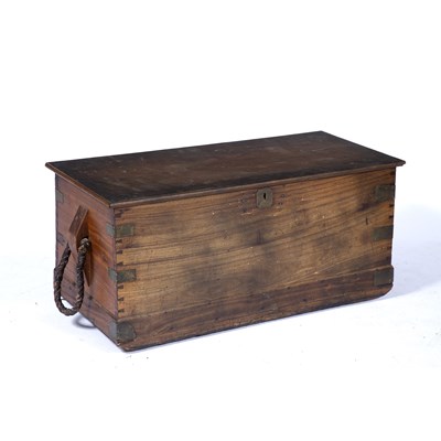 Lot 80 - Teak trunk/book chest with rope handles and...