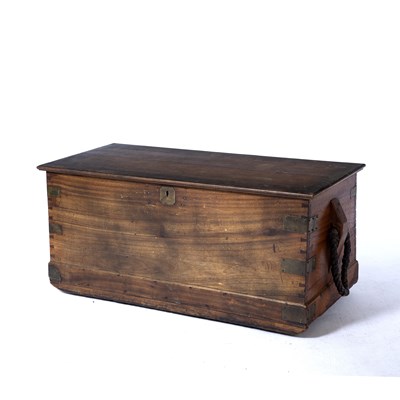Lot 80 - Teak trunk/book chest with rope handles and...