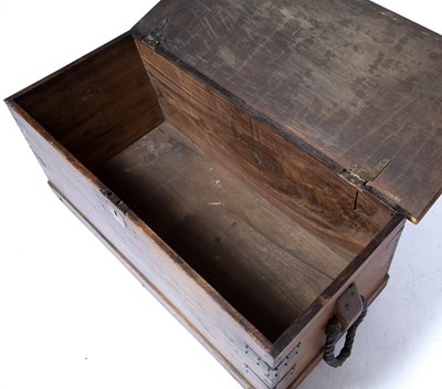Lot 80 - Teak trunk/book chest with rope handles and...