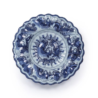 Lot 421 - Delftware blue and white lobed dish English,...