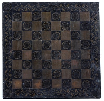 Lot 189 - Brass and metal chess board Indian, 60cm x 60cm