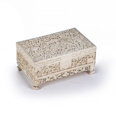 Lot 5 - A late 19th century Cantonese ivory casket,...