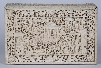 Lot 5 - A late 19th century Cantonese ivory casket,...