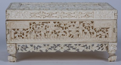 Lot 5 - A late 19th century Cantonese ivory casket,...