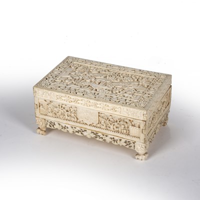 Lot 5 - A late 19th century Cantonese ivory casket,...