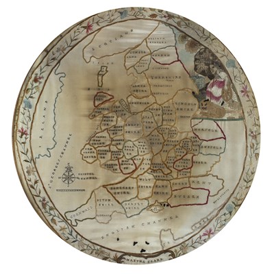 Lot 29 - A George III silkwork oval embroidered map of...