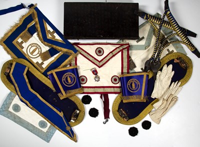 Lot 39 - A collection of Masonic regalia, comprising...