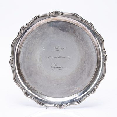 Lot 531 - Silver salver with piecrust edge, with...