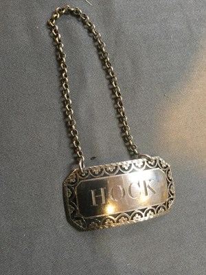 Lot 315 - A George III silver wine label for Hock, of...