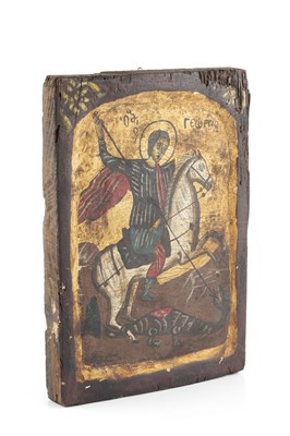 Lot 145 - A Greek Orthodox icon, naively painted and...