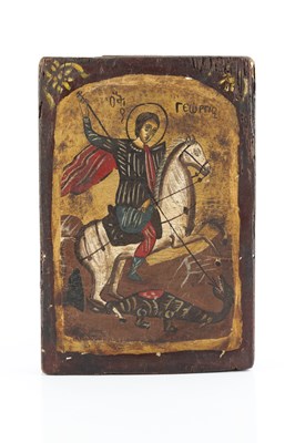 Lot 145 - A Greek Orthodox icon, naively painted and...