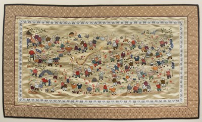 Lot 146 - A Chinese silkwork panel, embroidered with...