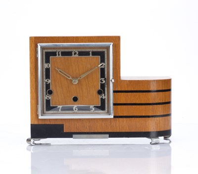 Lot 65 - Art Deco oak cased mantel clock, with chromium...