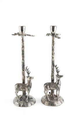 Lot 285 - A pair of Valenti silvered bronze table lamps,...