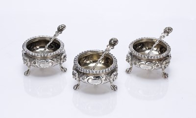 Lot 525 - Set of three Victorian silver salts with...