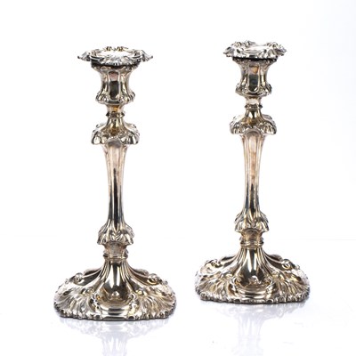 Lot 529 - Pair of Georgian silver candlesticks with...