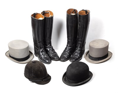 Lot 163 - Two pairs of vintage black leather long riding...