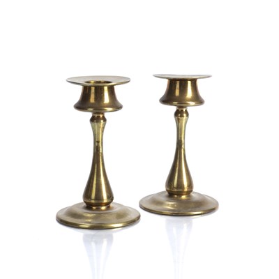 Lot 458 - Secessionist style Pair of brass candlesticks,...