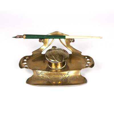 Lot 456 - German Jugendstil Brass inkstand with inkwell,...