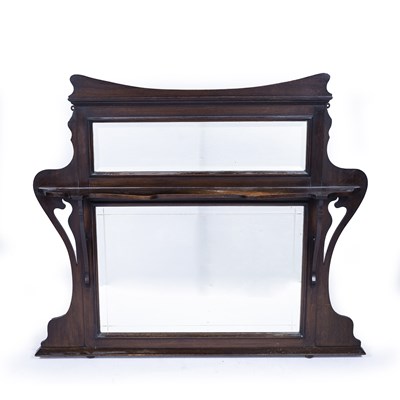 Lot 68 - Art Nouveau Oak, overmantel mirror, 116cm x 104cm