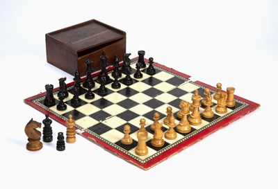 Lot 206 - A Staunton pattern boxwood chess set, with...