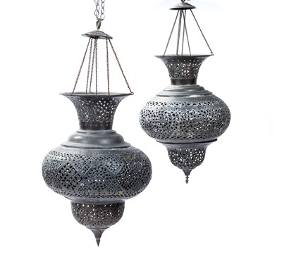 Lot 210 - Two antique Middle Eastern bronze lanterns,...