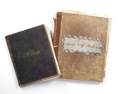 Lot 212 - Two late 19th century scrapbook albums, with...