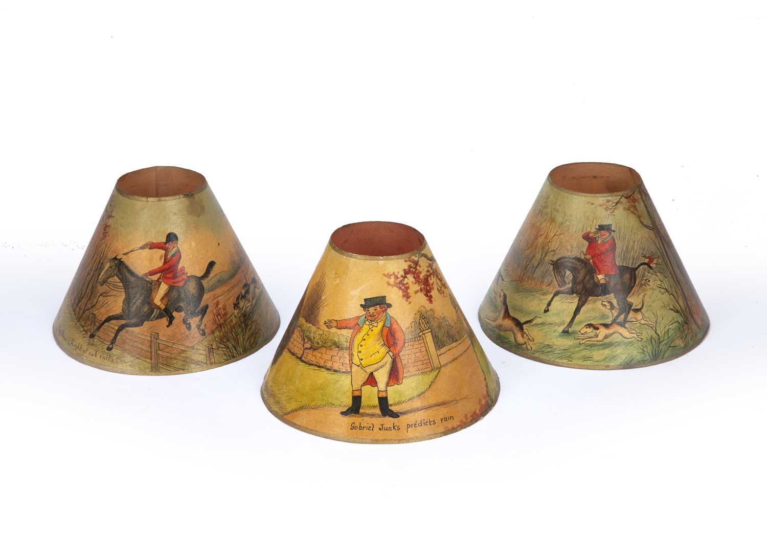 Lot 214 - Three 19th century painted candle light shades,...