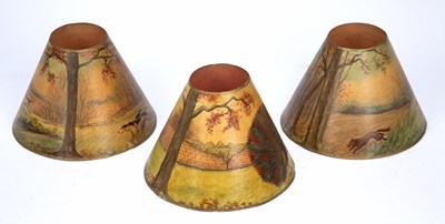 Lot 214 - Three 19th century painted candle light shades,...